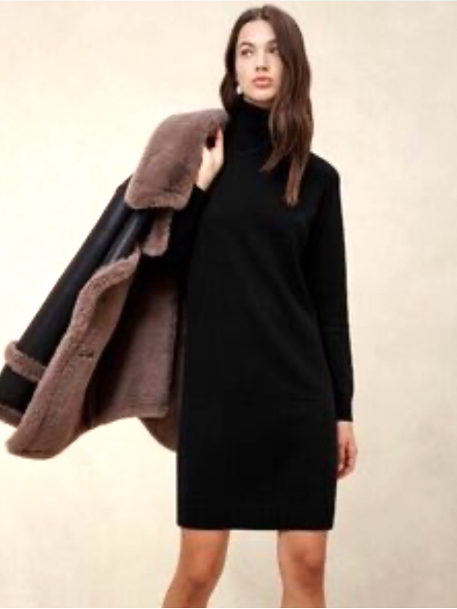 Banana Republic Black Turtleneck Long-Sleeve Dress Size Xxs